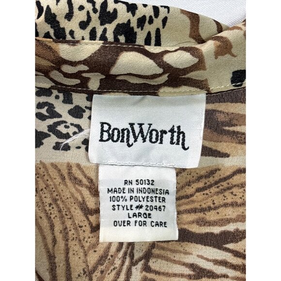 Vtg 90s BonWorth Womens Sheer Animal Print Button Front Blouse L 3/4 Sleeve - Picture 3 of 4